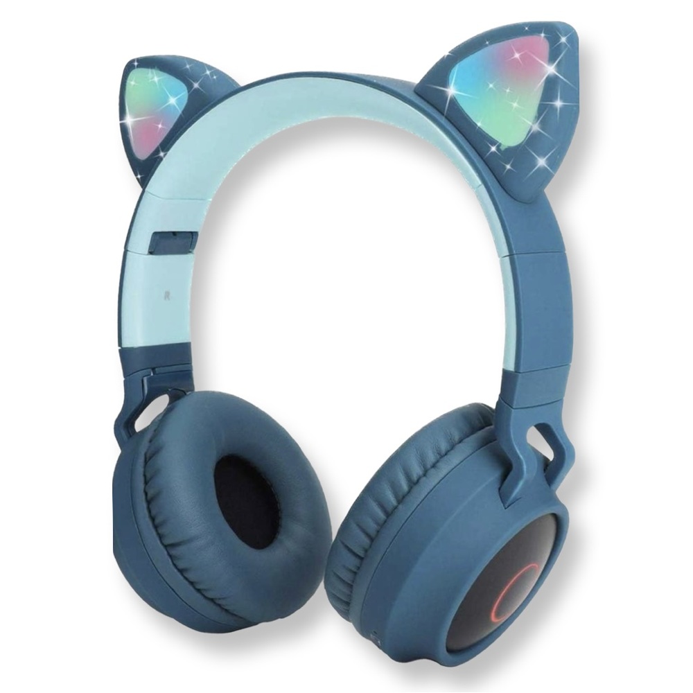 Bluetooth Earphones with Light-up Cat Ears - Blue